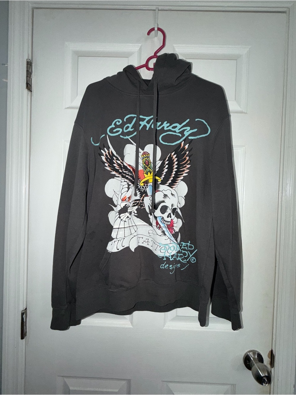 Ed Hardy Men's Black Graphic Hoodie with Skull & Eagle Design